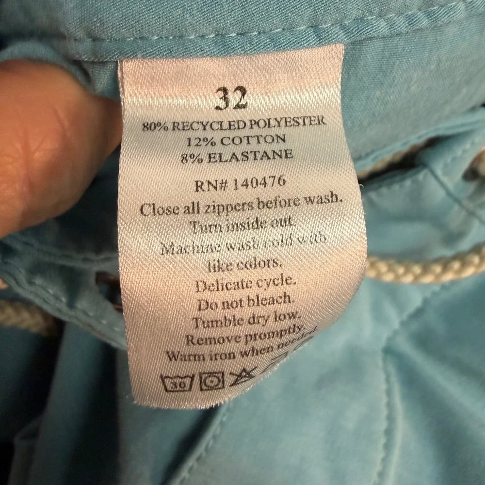 Faherty Brand Mens Board Shorts Size 32 Teal Blue Southwestern Tape Trim Stretch